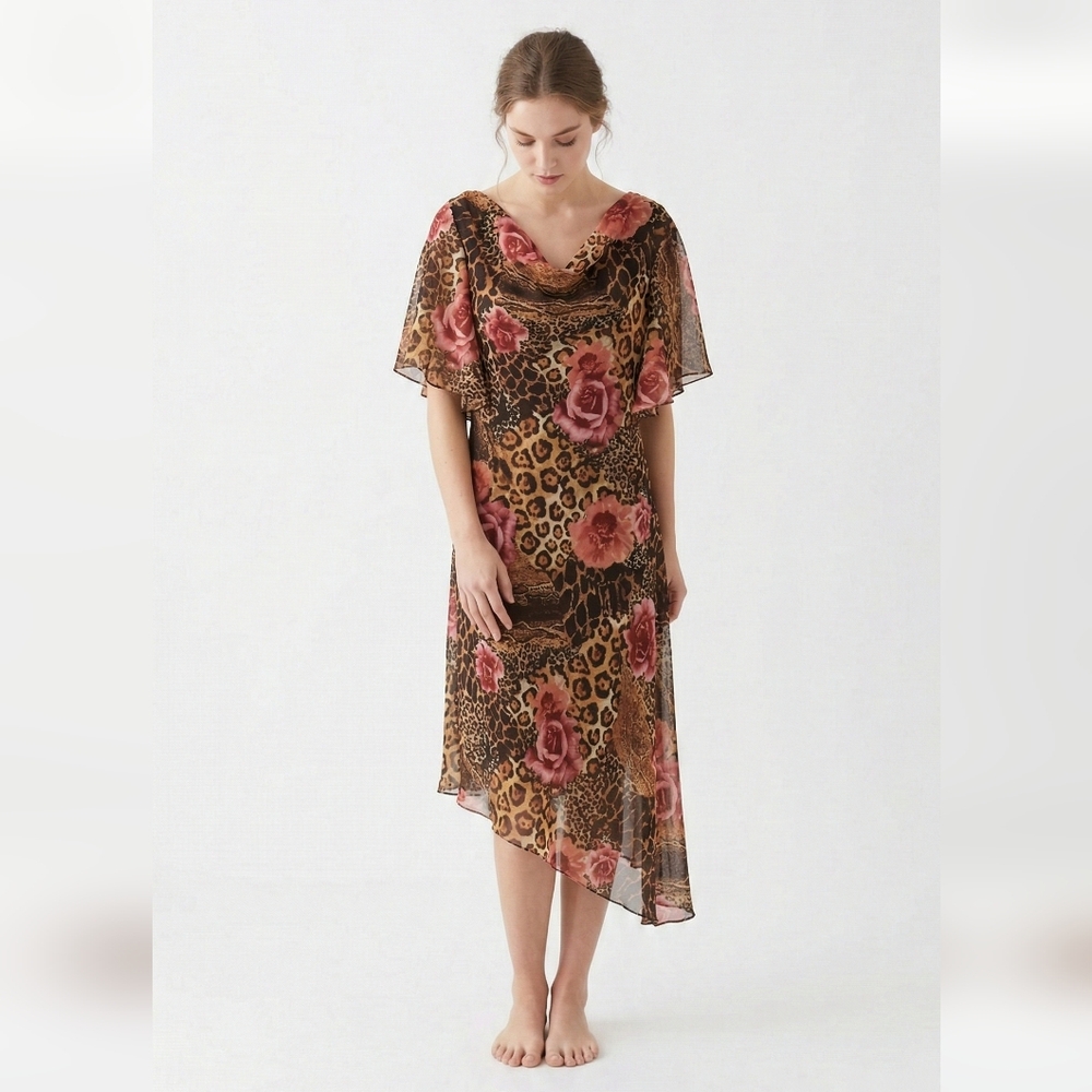 Vintage Patra Dress Brown Pink Leopard Snakeskin Floral Retro Whimsigoth 8